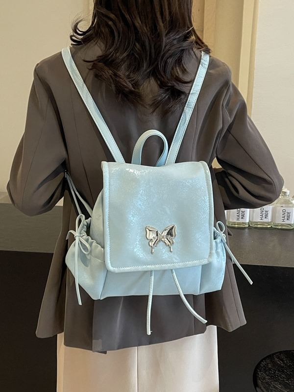 Multi-Pocket Flap Backpack Butterfly Studded