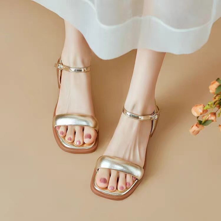 Faux Sandals Leather Metallic