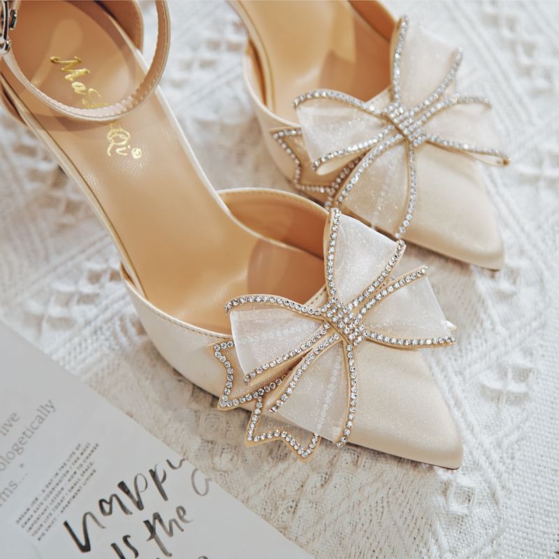 (Various Heel High Accent Bow Pointed Sandals Designs)