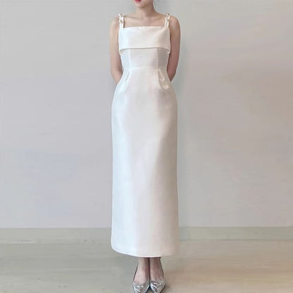 Spaghetti Strap Plain Sheath Wedding Gown