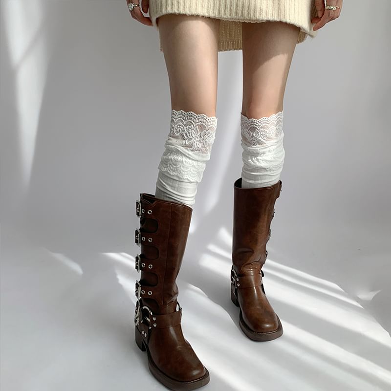 Plain Panel Lace Over The Knee Socks