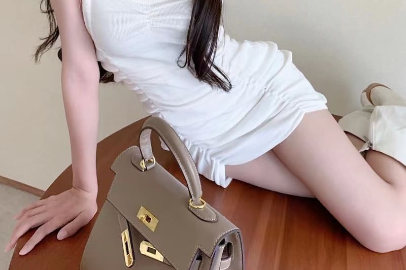 Strap Spaghetti Bodycon Mini Plain Dress