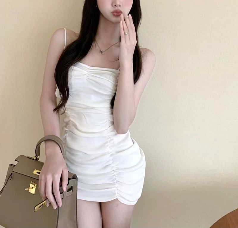 Strap Spaghetti Bodycon Mini Plain Dress