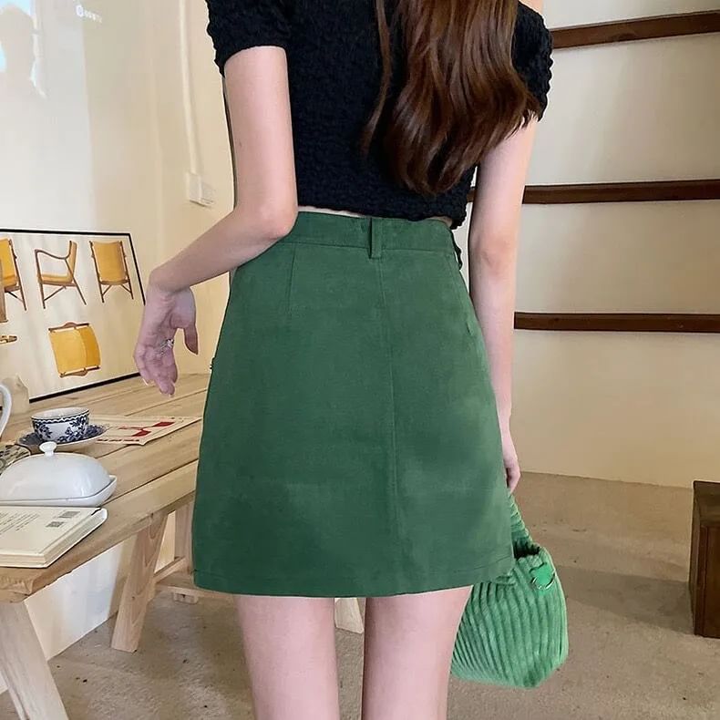 Waist Denim High A-Line Plain Skirt Mini