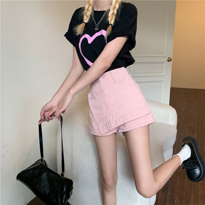 High Waist Asymmetrical Skort Denim