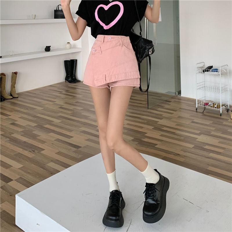 High Waist Asymmetrical Skort Denim