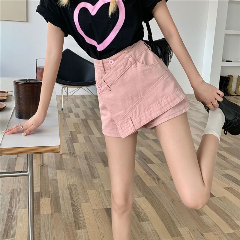 High Waist Asymmetrical Skort Denim