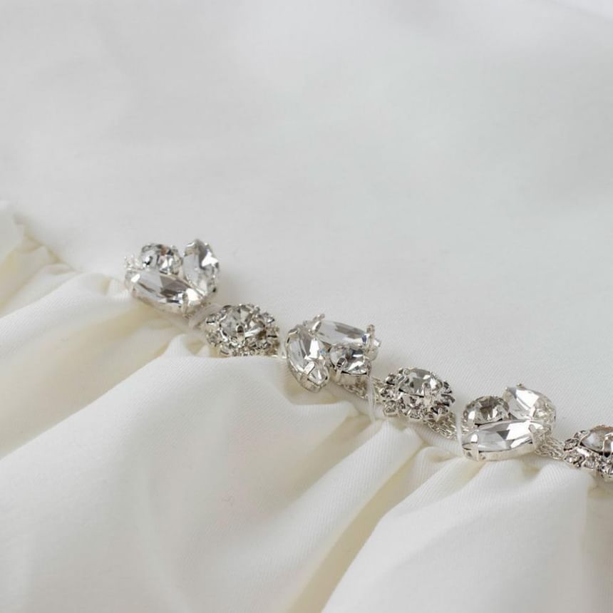 A-Line Plain Rhinestone Skirt High Mini Rise