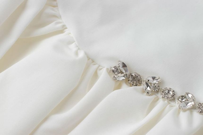 A-Line Plain Rhinestone Skirt High Mini Rise