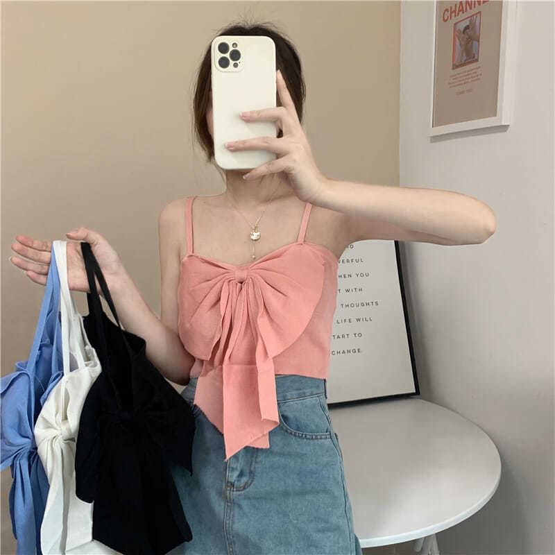 Bow Top Cropped Plain Camisole