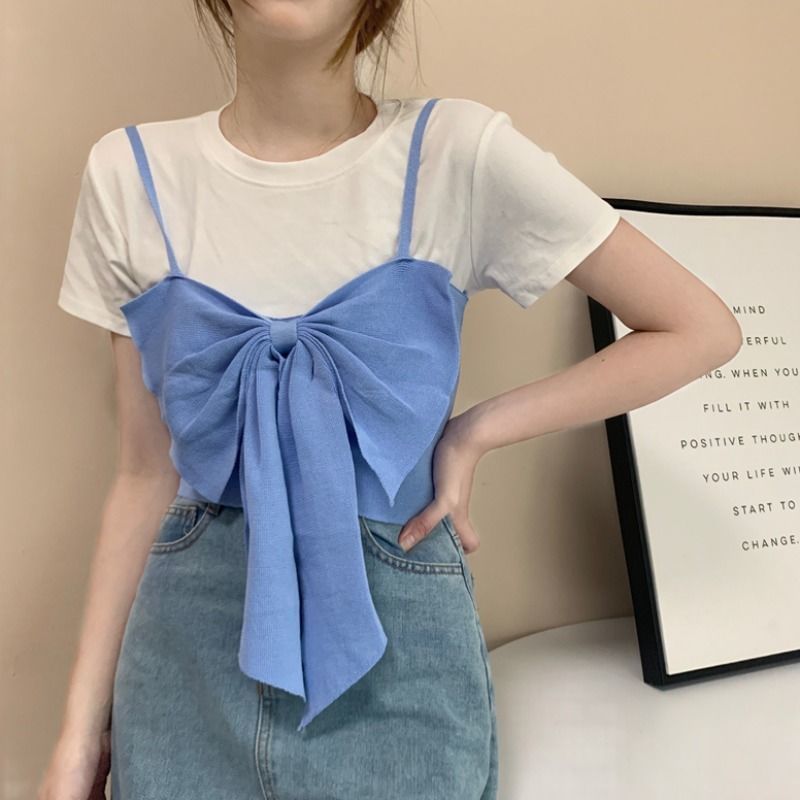 Bow Top Cropped Plain Camisole