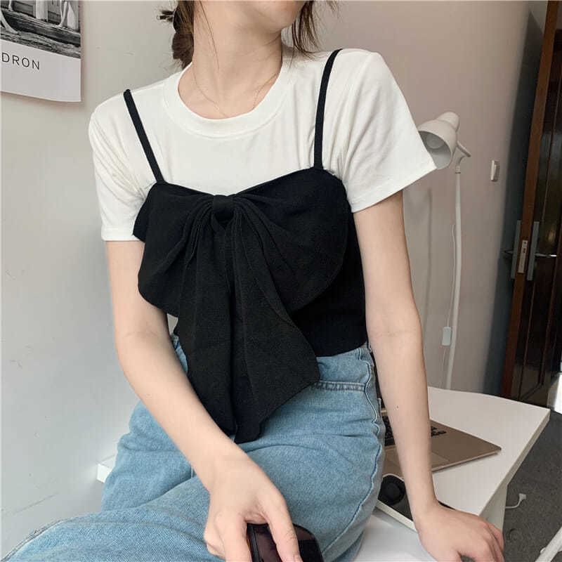 Bow Top Cropped Plain Camisole