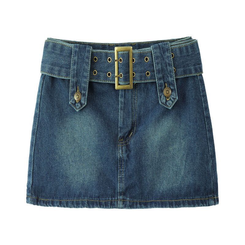 Mini High Denim Waist A-Line Skirt