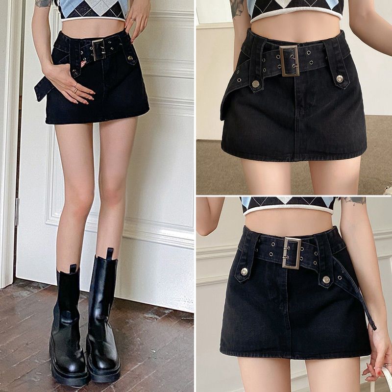 Mini High Denim Waist A-Line Skirt