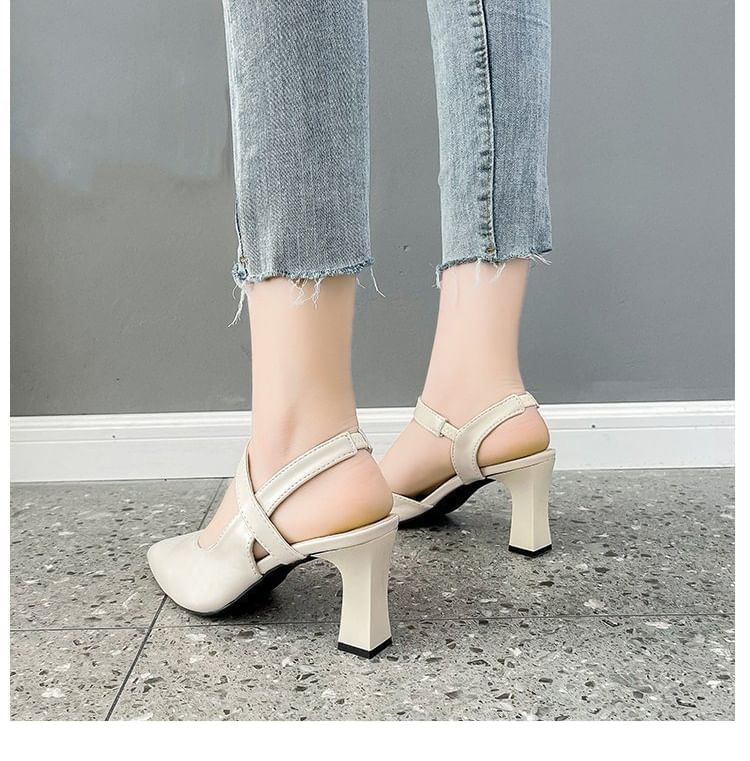High Heel Slingback Plain Sandals