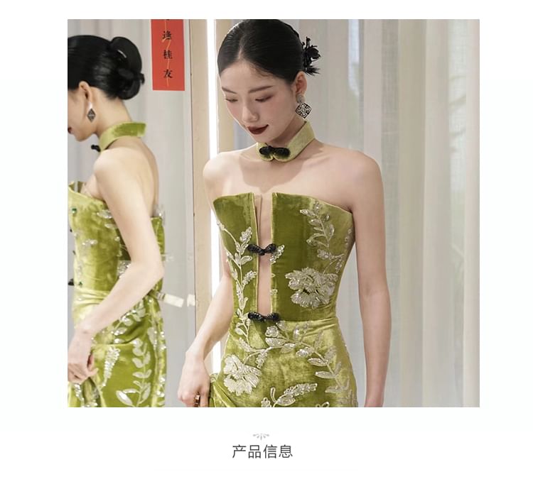 Sheath Floral Gown Evening Strapless