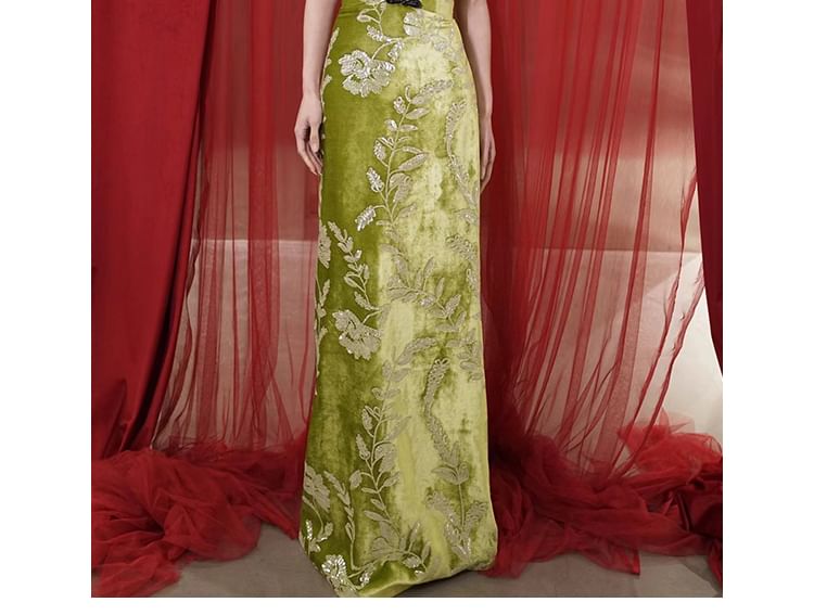 Sheath Floral Gown Evening Strapless