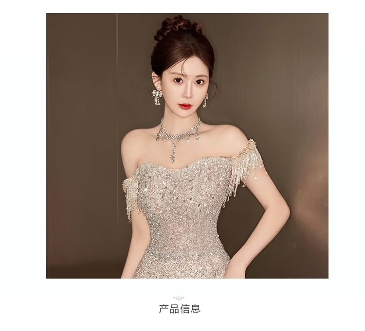 Off-Shoulder Sequin Mermaid Evening Gown