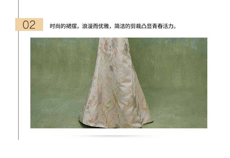 Back Mermaid Gown Floral Evening Bow Halter