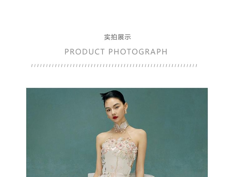 Back Mermaid Gown Floral Evening Bow Halter