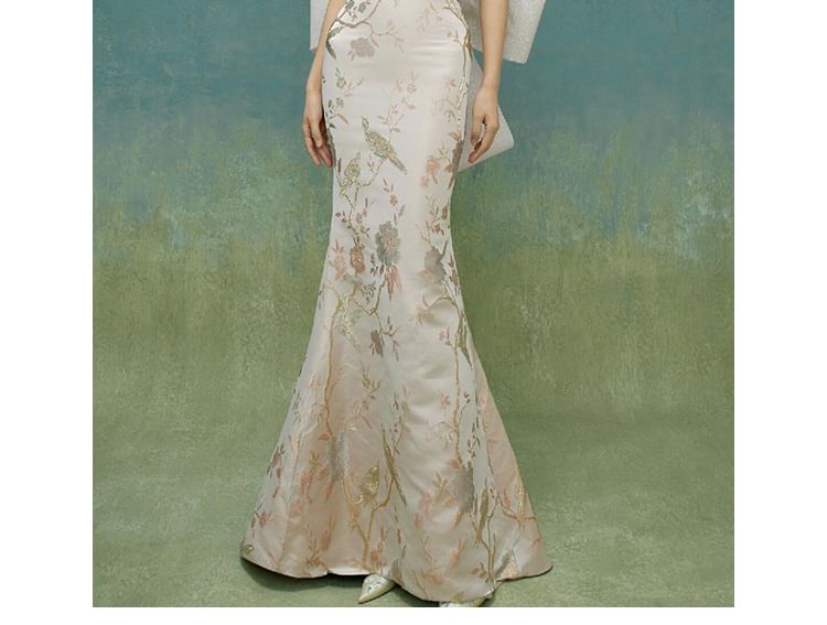 Back Mermaid Gown Floral Evening Bow Halter