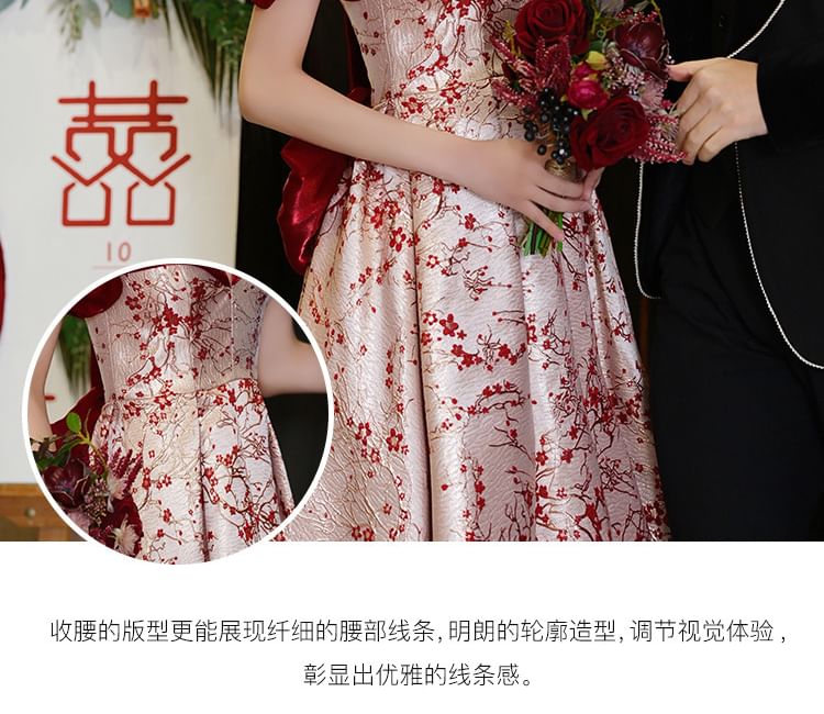 / Floral Off Evening Shoulder Gown Dress A-Line