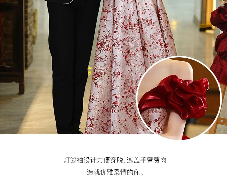 / Floral Off Evening Shoulder Gown Dress A-Line