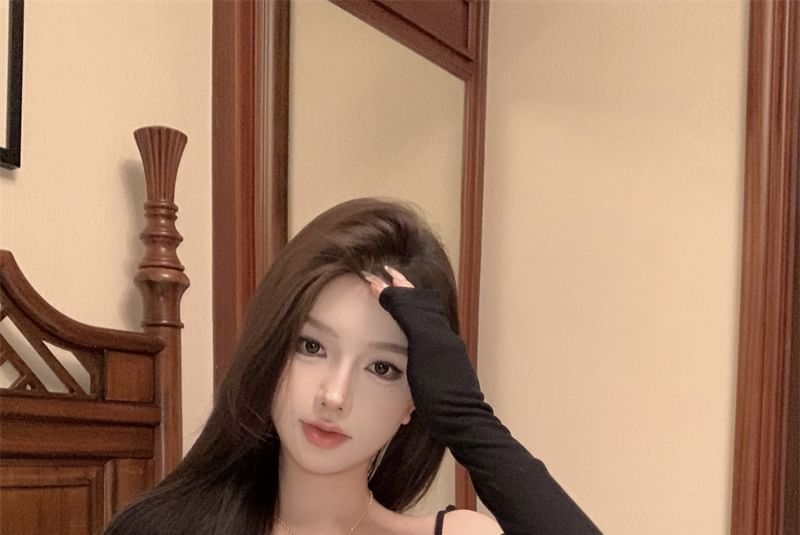 + Top Set: Lace Plain Panel Cami Cardigan