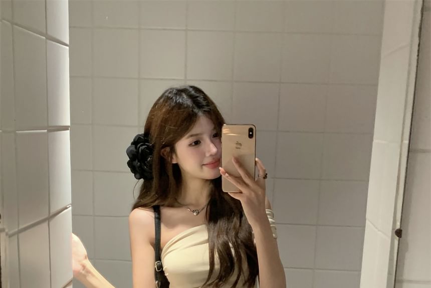 Tank / Waist One-Shoulder Top Skirt Plain Crop Mini Pencil High Asymmetrical