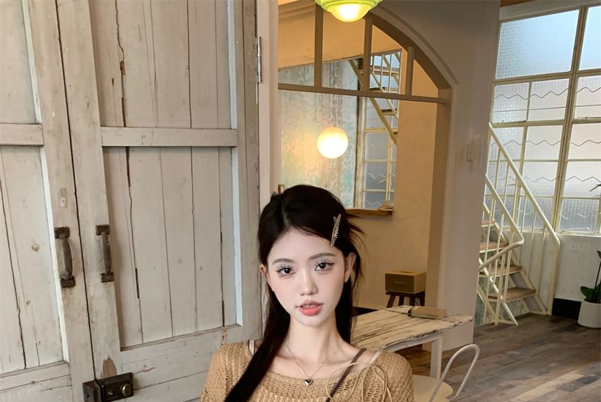 Chain Mid Tassel Waist Distressed Cropped Rise Cami Sweater Plain Asymmetrical Skirt Beaded Detail A-Line Mini / Top