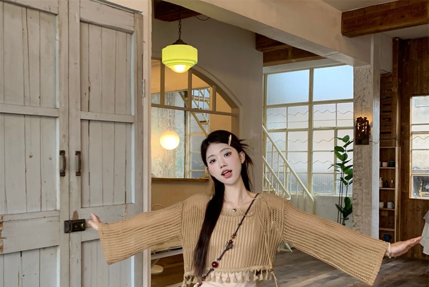 Chain Mid Tassel Waist Distressed Cropped Rise Cami Sweater Plain Asymmetrical Skirt Beaded Detail A-Line Mini / Top