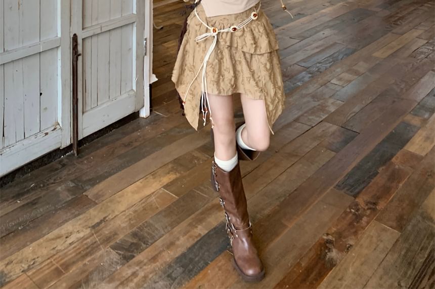 Chain Mid Tassel Waist Distressed Cropped Rise Cami Sweater Plain Asymmetrical Skirt Beaded Detail A-Line Mini / Top