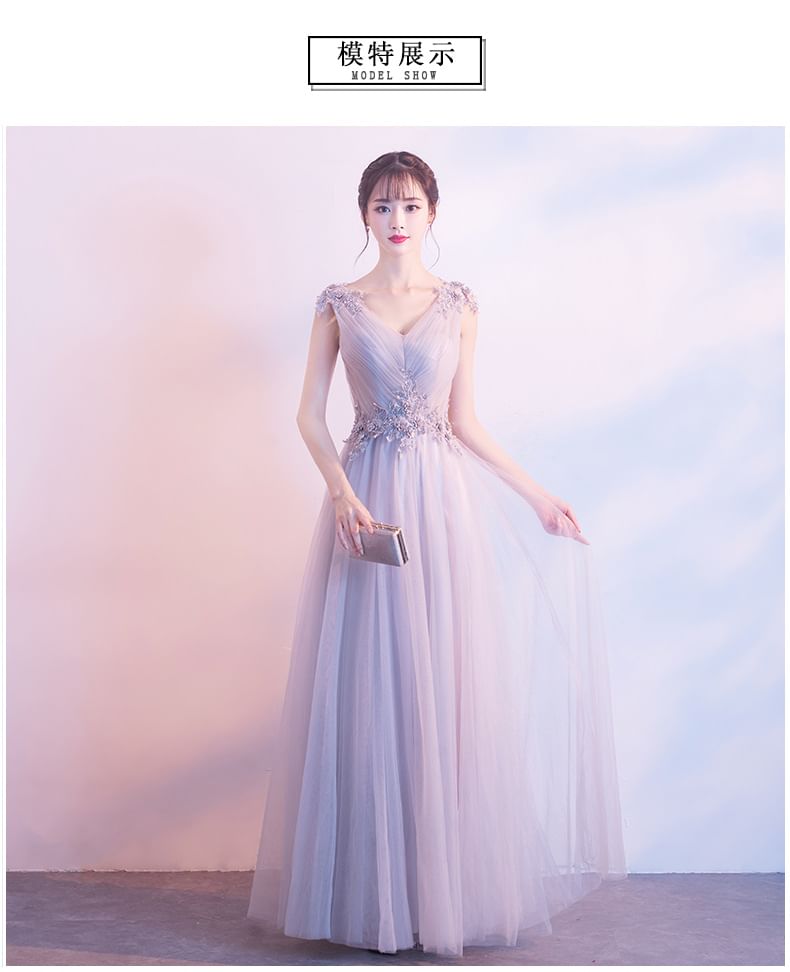 Evening Gown Plain Dress / Floral A-Line Applique Sleeveless V-Neck Mesh Ruched Mini Cocktail