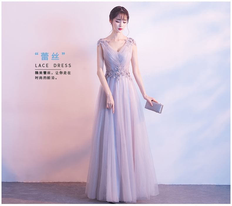 Evening Gown Plain Dress / Floral A-Line Applique Sleeveless V-Neck Mesh Ruched Mini Cocktail