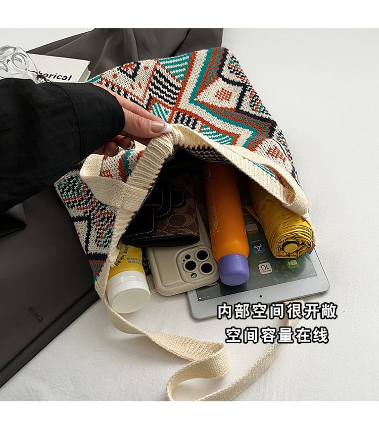 Knit Bag Patterned Geometric Tote