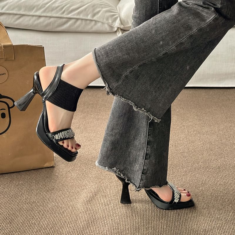 Sandals Heel Rhinestone Wedge
