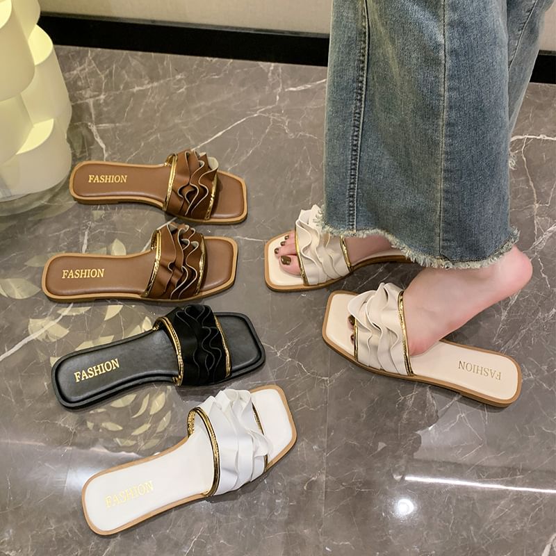 Square Ruffle Slide Toe Sandals