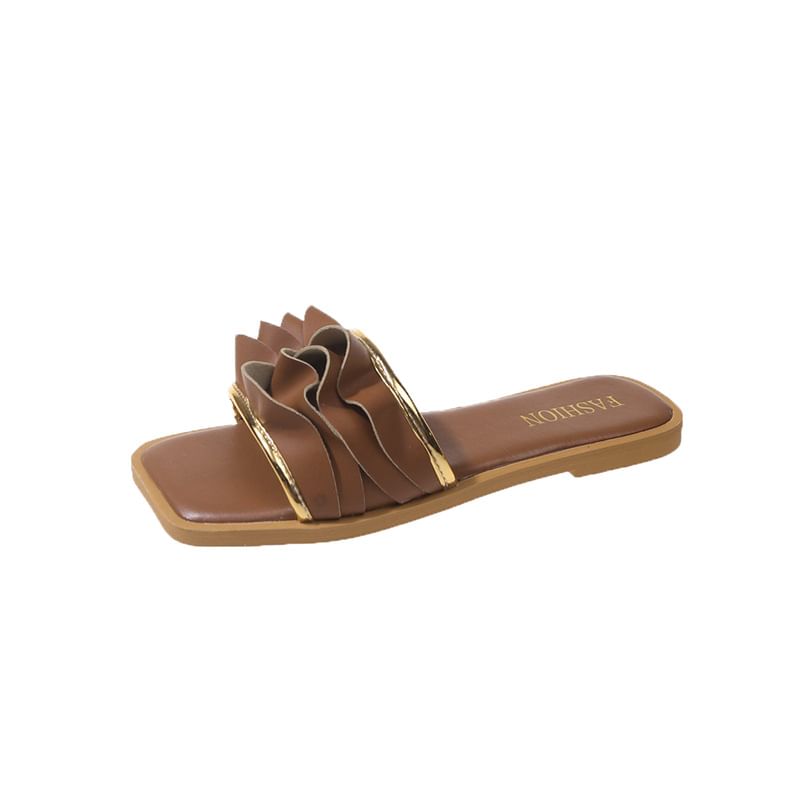 Square Ruffle Slide Toe Sandals