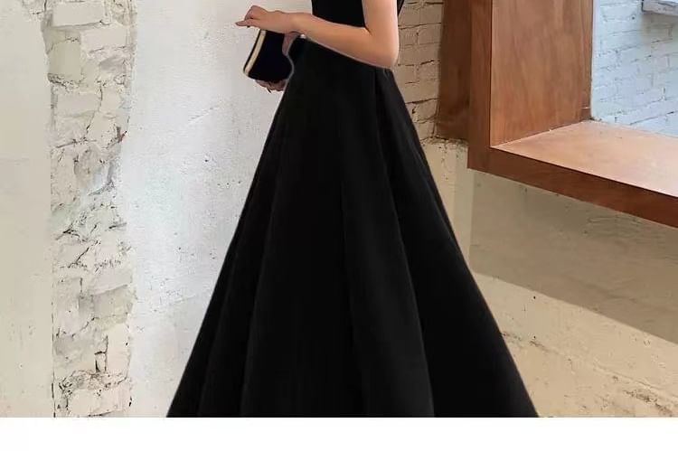 Dress / V-Neck Short-Sleeve Gown Plain Evening A-Line
