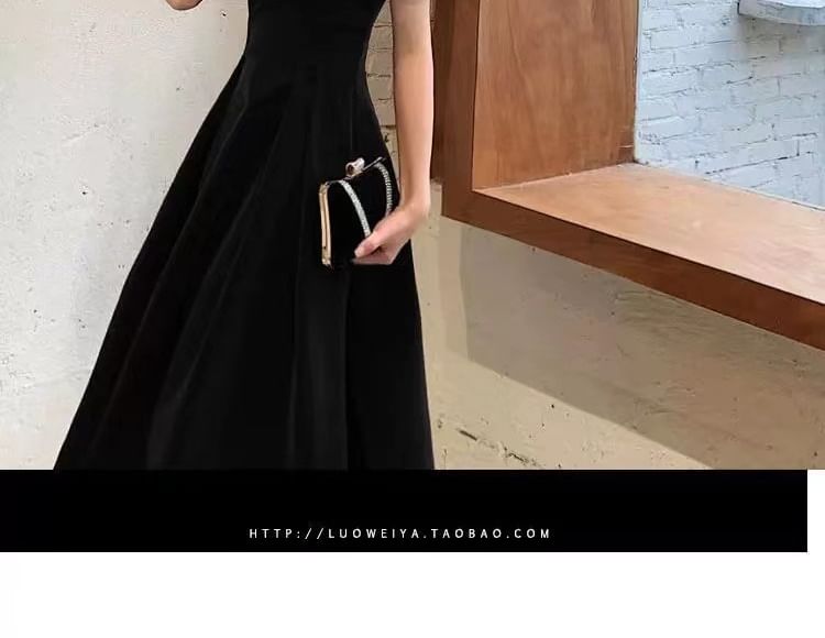 Dress / V-Neck Short-Sleeve Gown Plain Evening A-Line