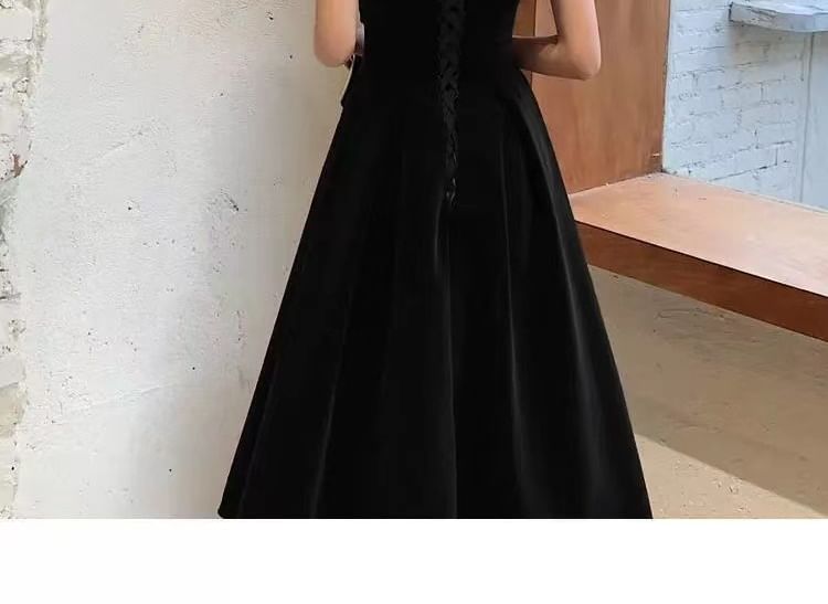 Dress / V-Neck Short-Sleeve Gown Plain Evening A-Line