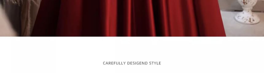 Beaded V-Neck Ribbon Dress Gown Short-Sleeve A-Line / Evening