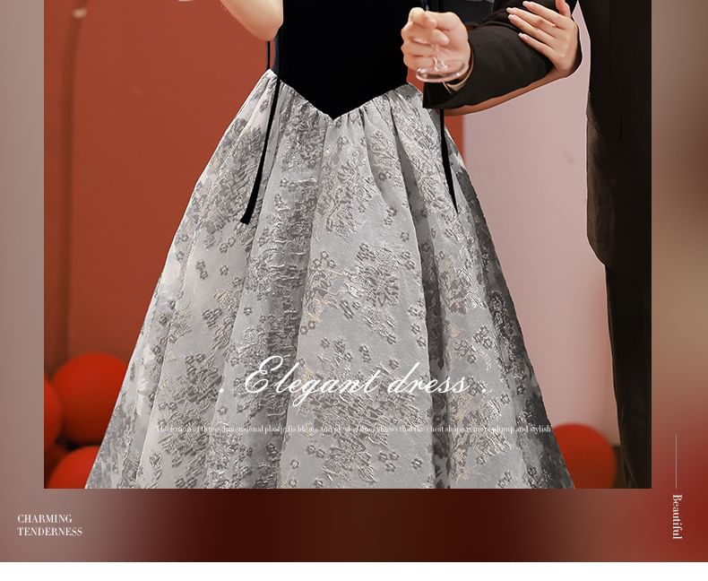 Square Short-Sleeve Neck Gown Evening Lace A-Line