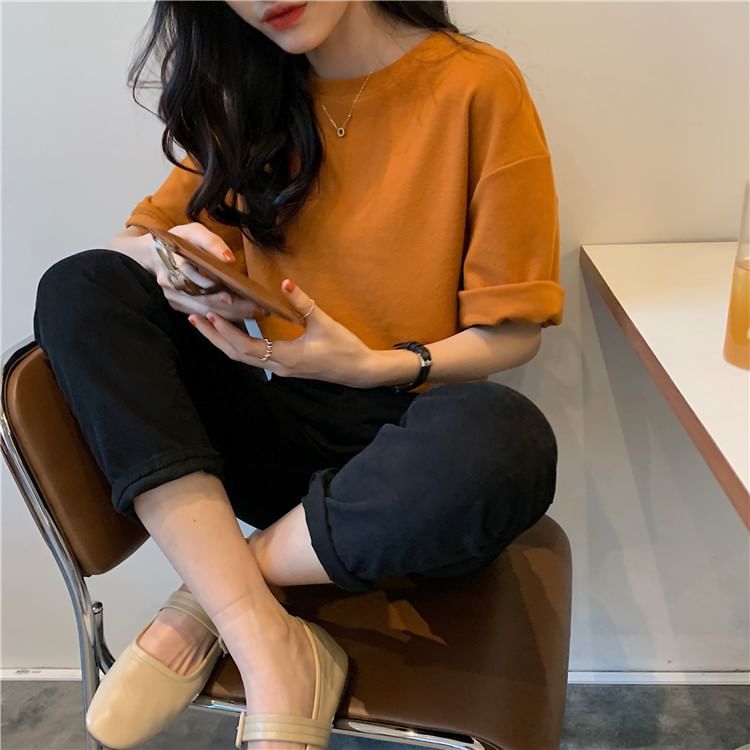 Print Lettering Short-Sleeve T-Shirt Crew Neck