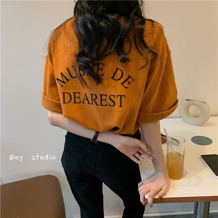 Print Lettering Short-Sleeve T-Shirt Crew Neck