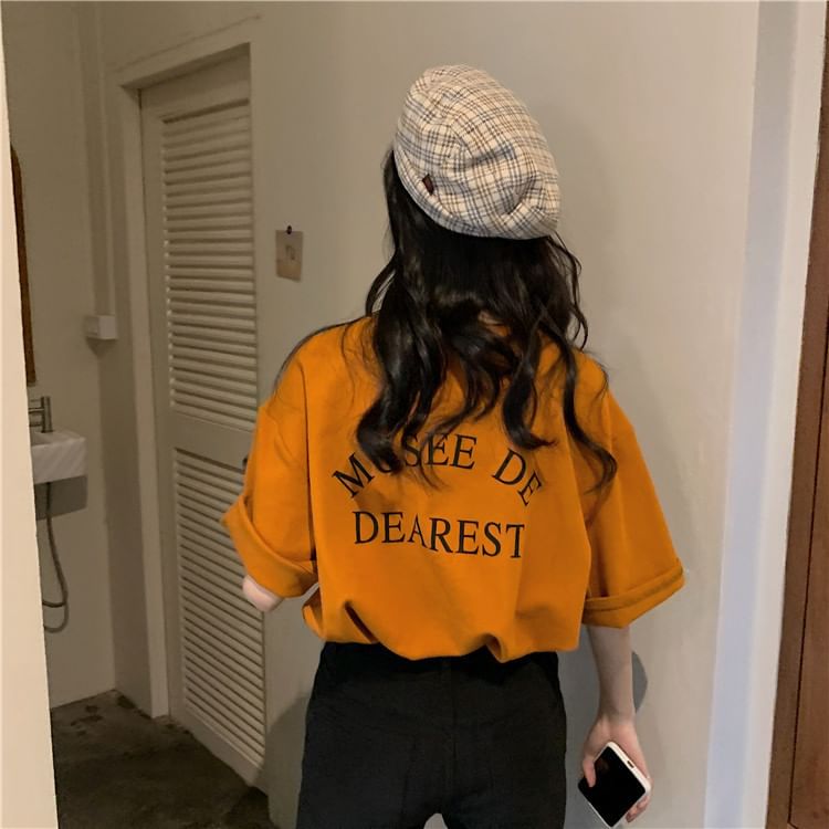 Print Lettering Short-Sleeve T-Shirt Crew Neck