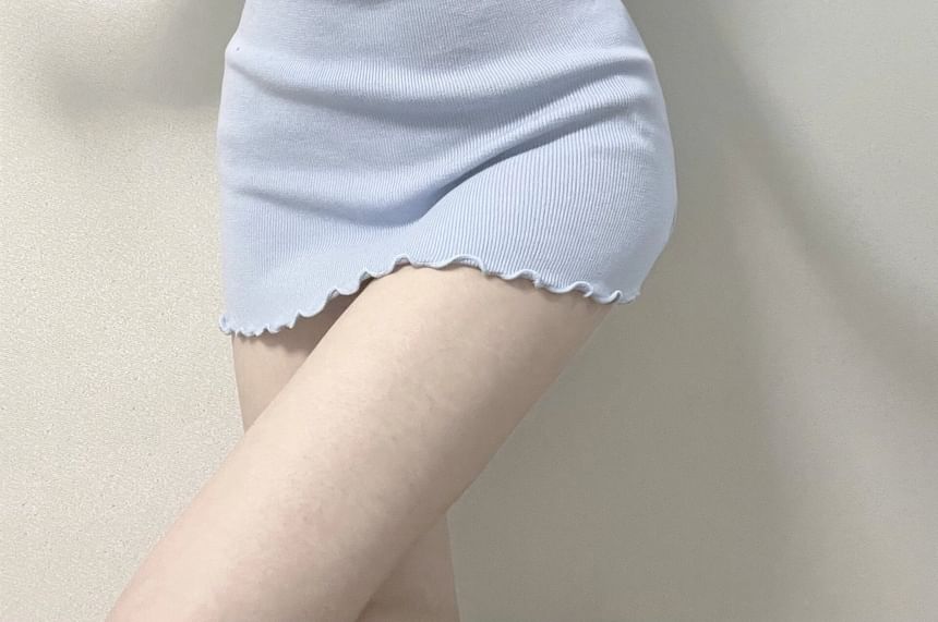 Neck Short-Sleeve Lettuce Edge Sheath Dress Mini Notch Plain