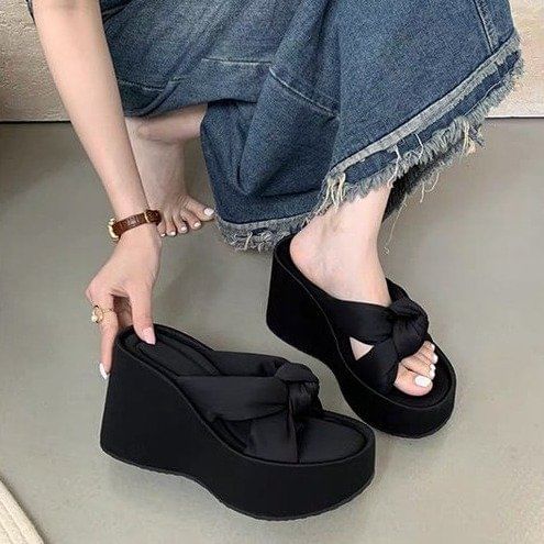 Knot Heel Slide Sandals Wedge Platform