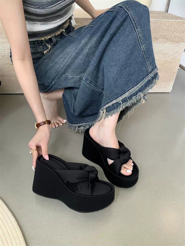 Knot Heel Slide Sandals Wedge Platform