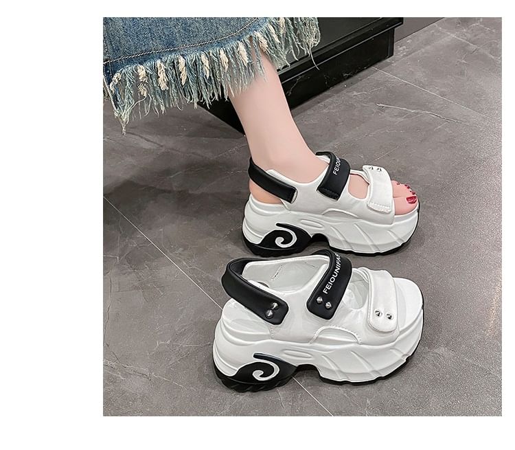 Adhesive Slingback Platform Two Sandals Strap Studded Tone